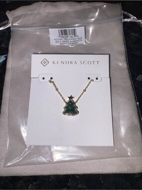 Kendra Scott Gold Necklace with Green Tree Pendant and Star Accent BNWT